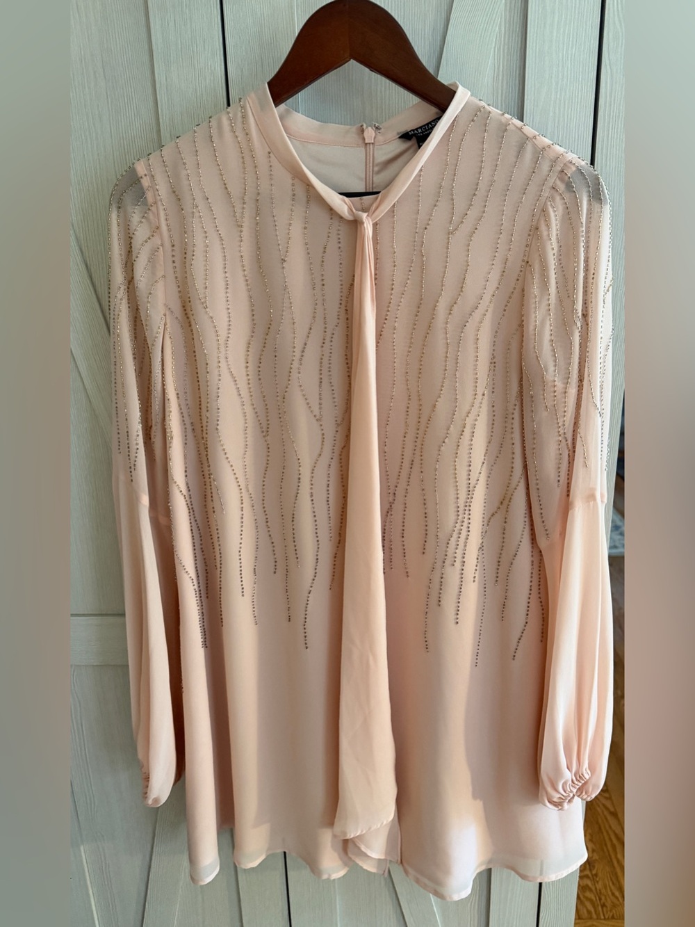 Marciano Blush Beaded Tie-Neck Dress